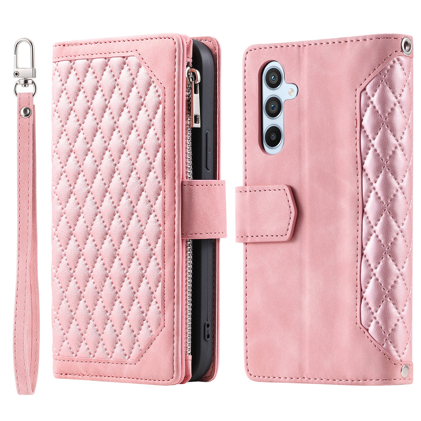 For Samsung Galaxy S23 FE PU Leather Phone Case Shell Rhombus Texture Zipper Pocket Wallet Stand Cover For Samsung Galaxy S23 FE PU Leather Phone Case Shell Rhombus Texture Zipper Pocket Wallet Stand Cover